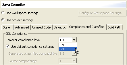 Project specific Java compiler settings