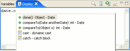 Display view code assist pop-up