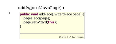 Hover showing code of the element in the hover