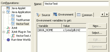 Environment tab in the launch configuration dialog
