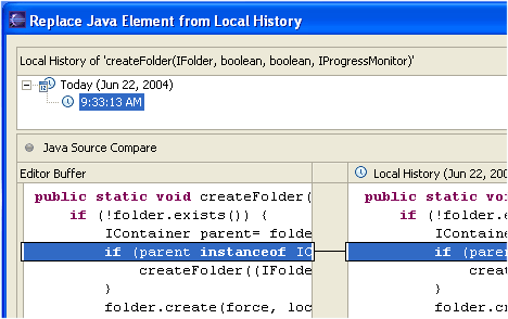 Replace form local history dialog