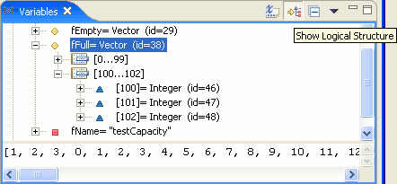Vector displayed as a logical structure in the variable view