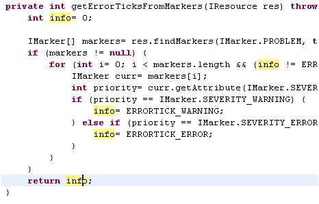 Editor with occurrences of 'info' marked