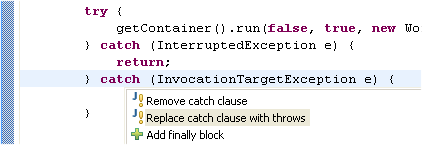 'Replace catch clause with throws' quick assist