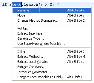 Quick refactoring menu