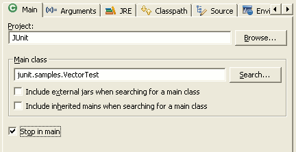 Main tab with Stop in Main option selected